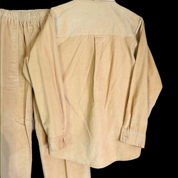 Haband 2-pc Set Button Up Corduroy Shirt Stretch Pants Cords Beige Cream S 8P - Picture 6 of 7